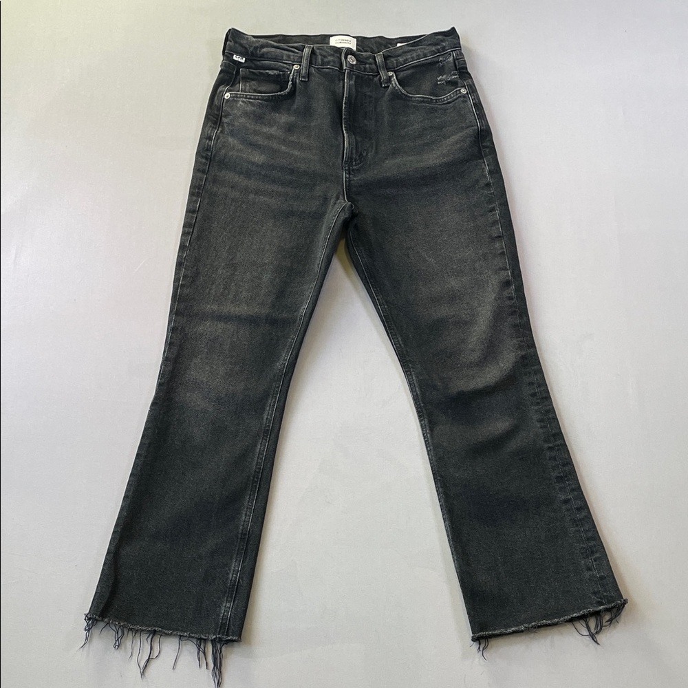 Citizens Of Humanity Isola Black High Waist Cropped Boot Frayed Hem Jeans 27